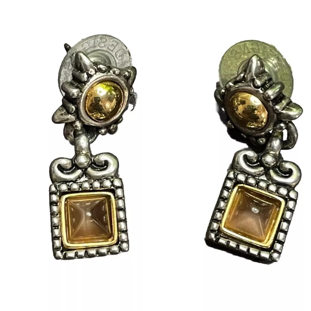 PREMIER DESIGNS Silver & Gold-Tone Amber Glass Square Pyramid Dangle Earrings